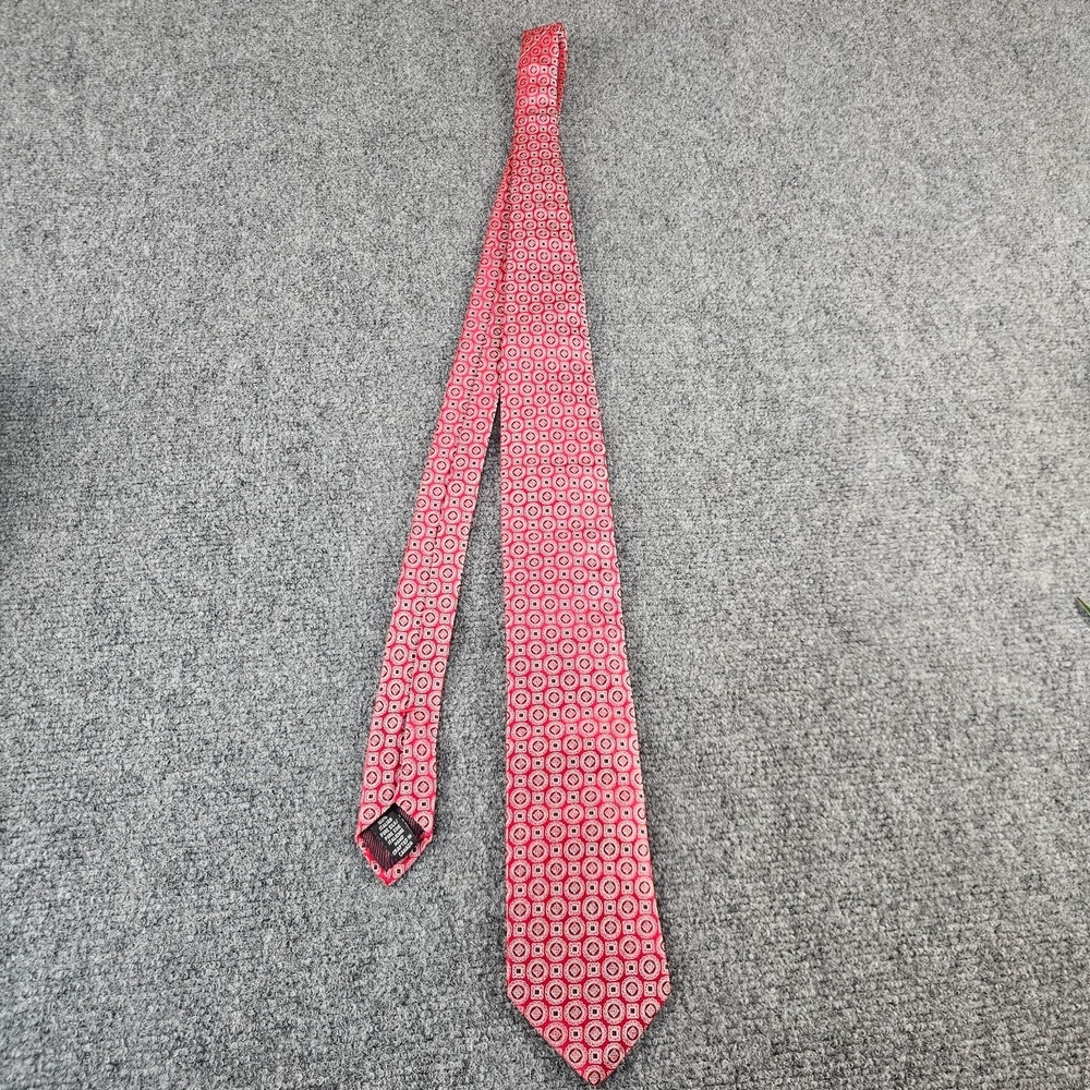 Dion 1967 Silk Tie Red Geometric Medallion Pattern Made Canada Mens Necktie